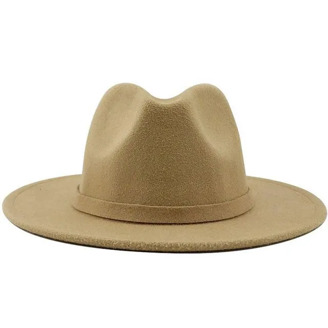 Chapéus de borda mesquinho simples mulheres homens larga cor sólida lã feltro vintage jazz estilo britânico fedora chapéu senhora festa panamá bonés gentry289m