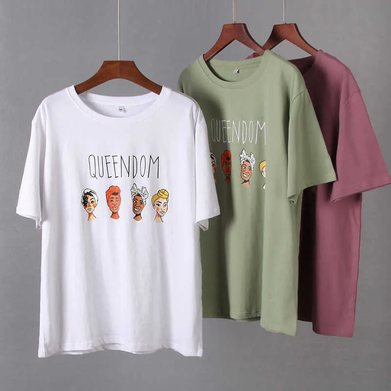 Hirsionsan Gothic Character Drukowane T Shirt Kobiety Harajuku Soft Summer Cotton Tshirt Koreański Luźne Tees Ins Casual Kobiet Topy 210720