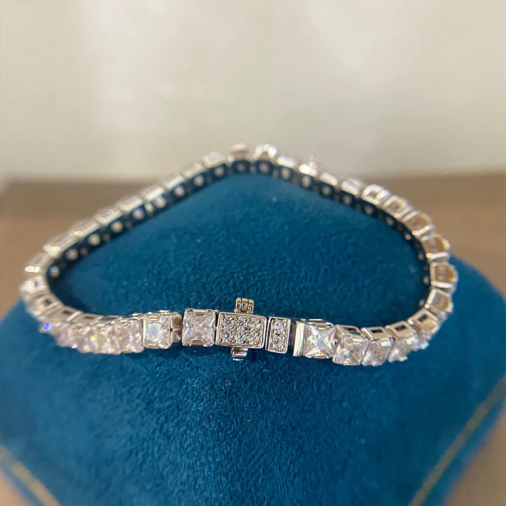 Clássico 925 prata esterlina 44mm simular diamante criado moissanite Strand pulseira de casamento para mulheres jóias finas presente 16cm2924760