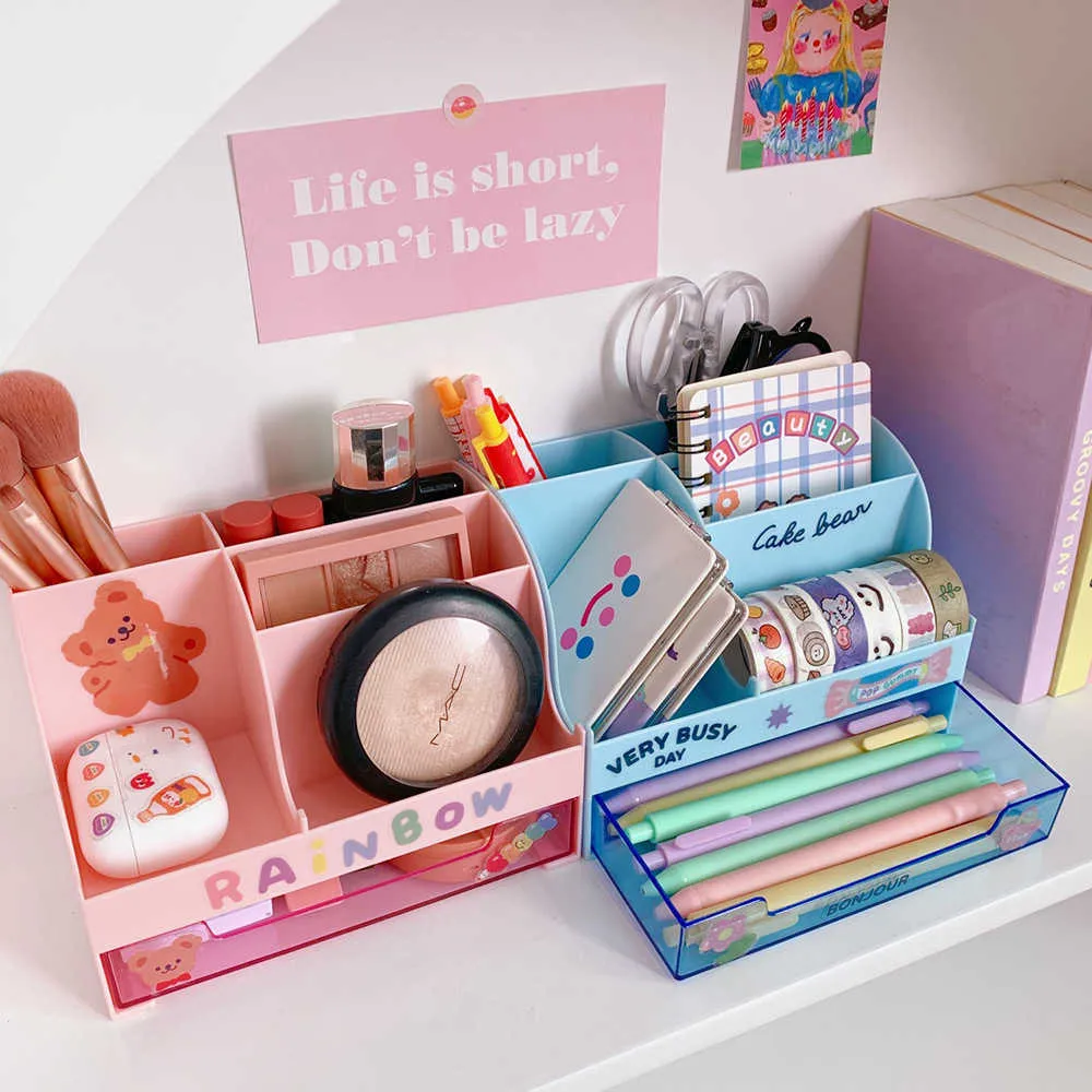 WG Cancelleria Storage Box Organizer Creativo Portapenne Cassetto Desktop Kawaii Case Set Office Home 210922