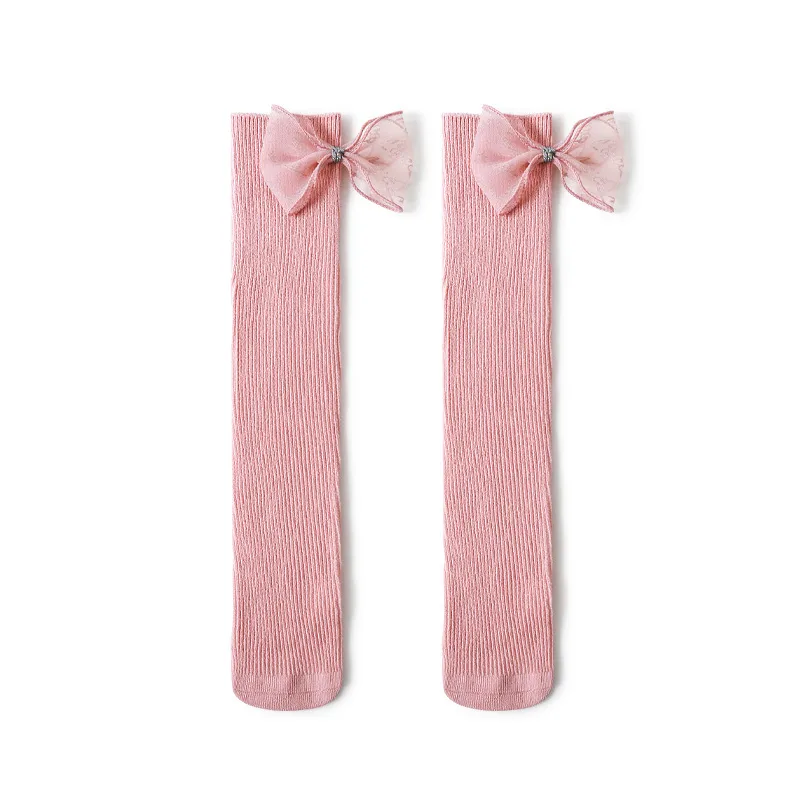 Baby Knee High Long Socks Girls Bows Sock Cotton Infant Candy Color Leg Warmer For Children Ribbed Socks Toddler Sokken