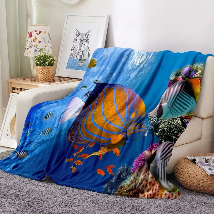 Ocean Animals Blanket 3D Printing Flannel Blanket Kids Girl Gift Soft Cover Home Textile Holiday Beach Bed Car Decor for Travel