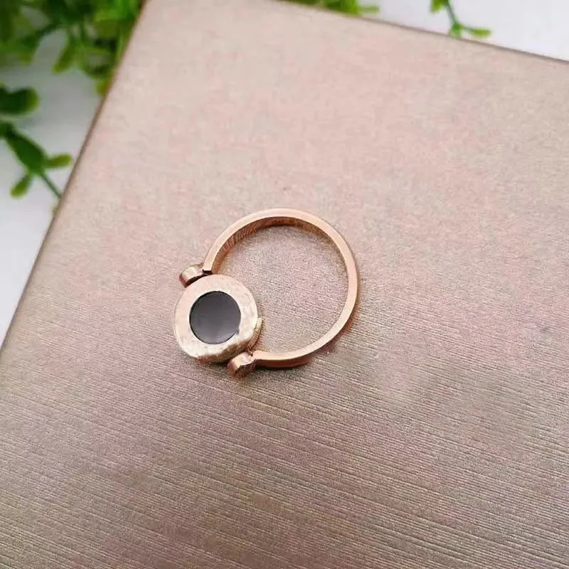 Alta qualidade ouro rosa rotação dupla face com pedras laterais anéis moda senhora criativo flip anel enviar presente original box233c