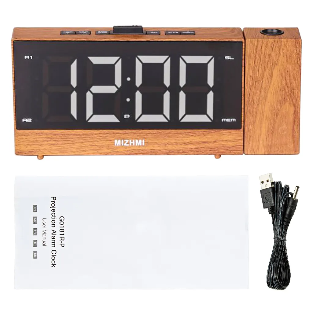 Projectie Radio Wekker LED Digitale Desktafel Watch Snooze Functie Verstelbare Projector FM-radio met Slaap Timer 210310