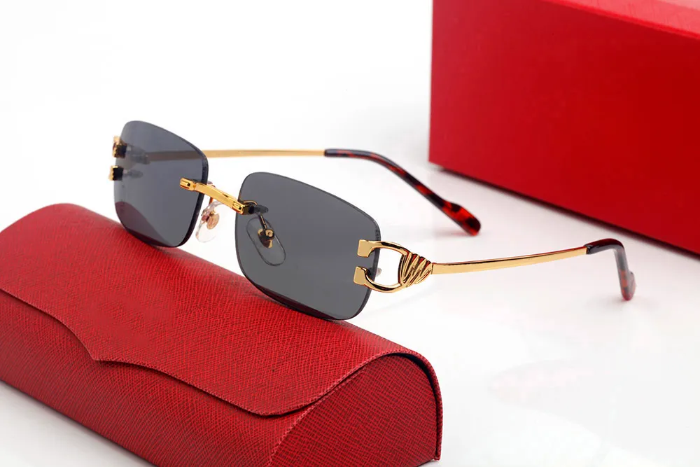Moda Tasarımcısı Gözlükler Güneş Gözlüğü Kadın Spor Sürüş Güdük Altın Çerçevesiz gözlükler Polarize UV ​​Koruma Kare Kırmızı 281o