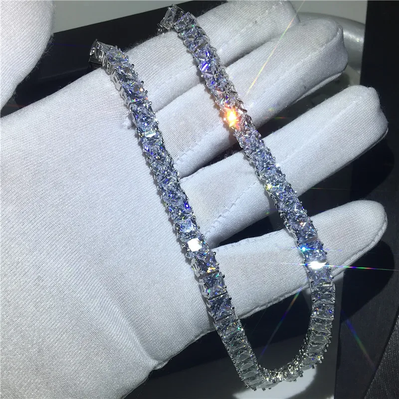 Colar de tênis de luxo completo princesa corte diamantes cz branco ouro cheio festa casamento colar para mulheres homens jóias gift294d