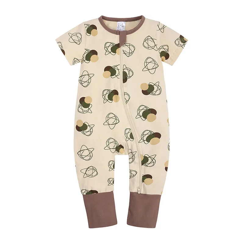 Nouveau bébé fille garçon barboteuses impression Oneck fermeture éclair coton à manches courtes infantile pyjamas enfant en bas âge combinaison body pour nouveau-né 8077104