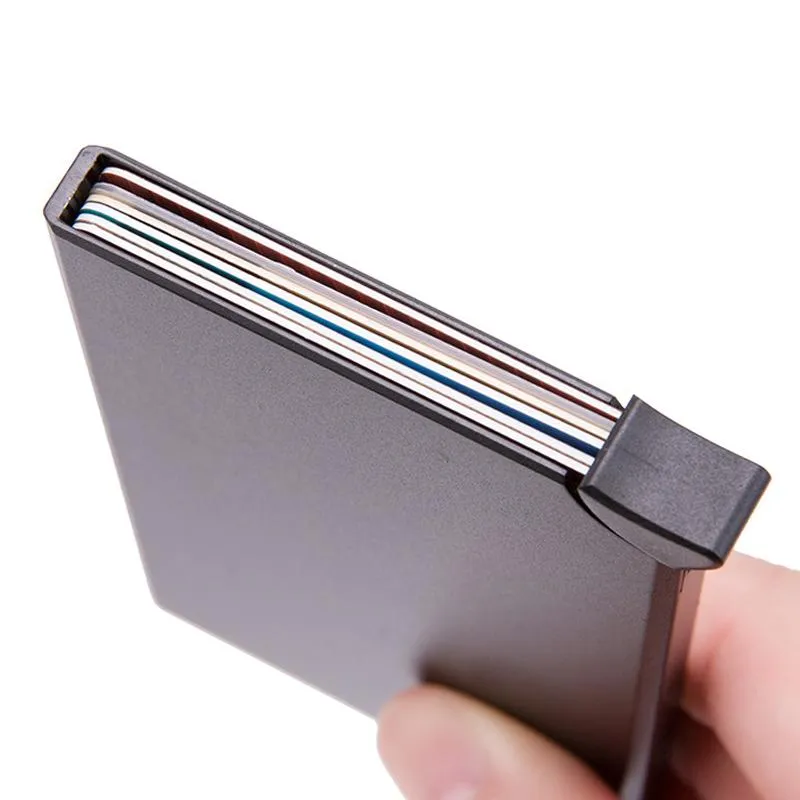 محافظ BYCOBECY RFID SMART Wallet Metal Metal Right Slim Men Pass Secret Up Minimalist Small Small Presh257a