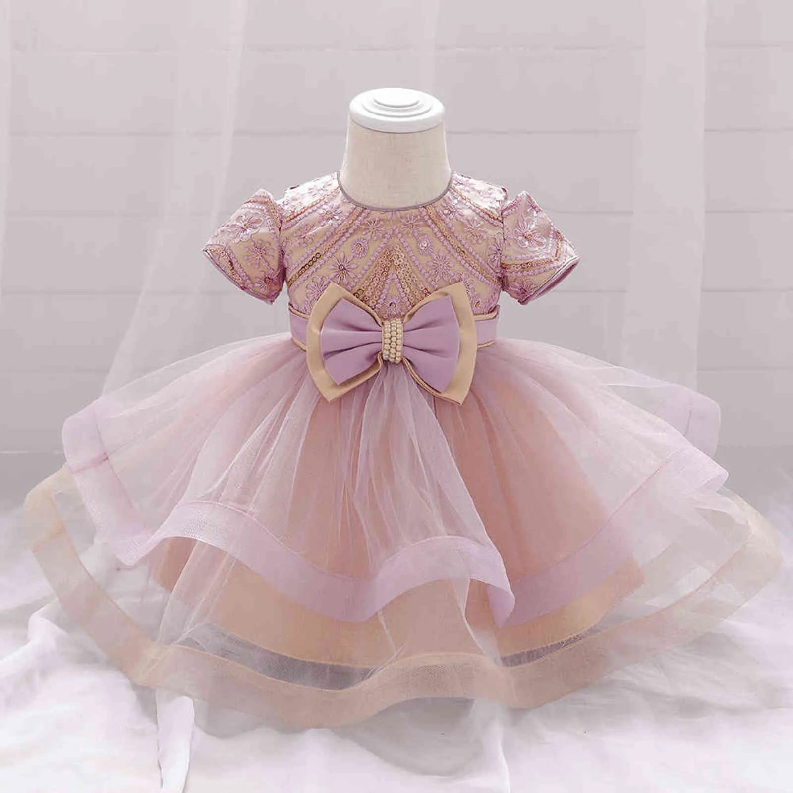 Infant Baby Dress Beading Bow Christening Gown Clothes 1st Birthday Dress For Baby Girl Princess Christmas Costume G1129