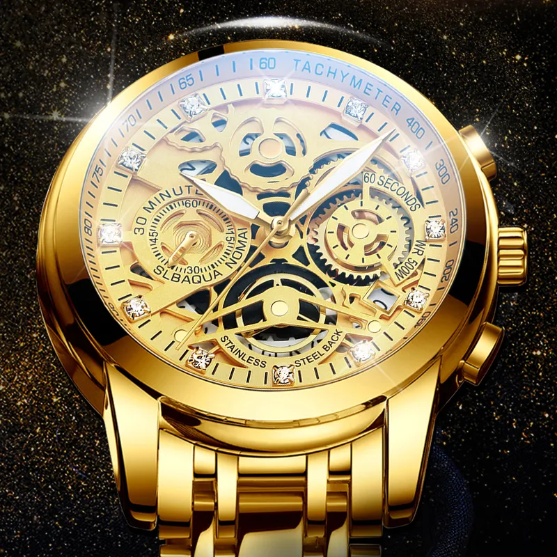 Nektom relógios masculinos de luxo marca superior relógio ouro aço inoxidável grande masculino relógio pulso amarelo quartzo esportes relógios para homem 210310269v