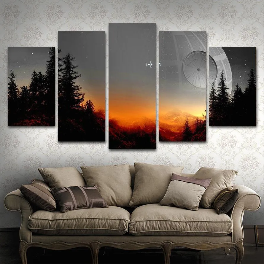 Tree Death Star Painting Living Room Prints Movie Poster Home Modern Decor Modular Canvas Pictures Wall Art Painting 210310