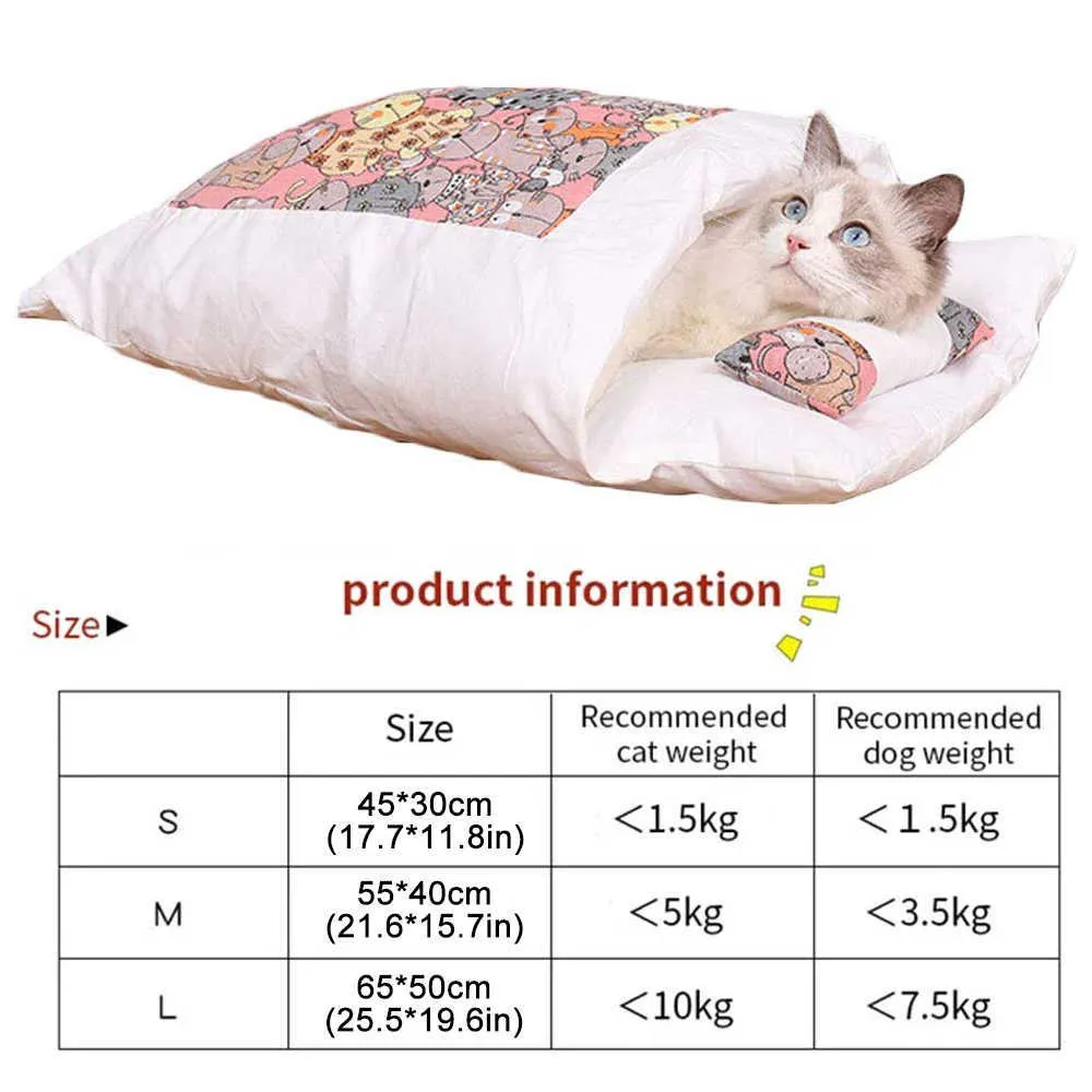 Pet Cat Quilt Four Season Universal Sleeping Bag Warm Movable House Cave Comfortable Bed With Pillow Accessories 211006