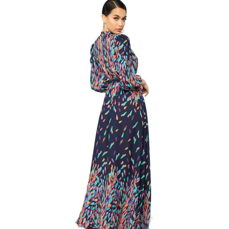Галстук-краситель модный шик мода корейский стиль вылапывает длинный рукав элегантный MIDI старинные женские платья по прибытии плюс размер 210525