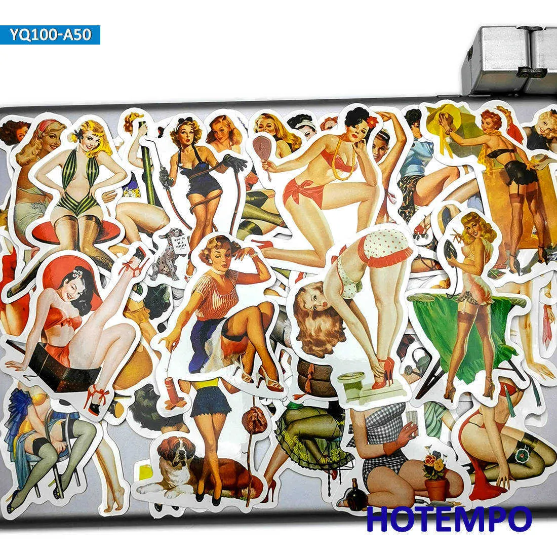 50 stks Sexy Schoonheid Retro Mooie Legy Stocking Dame Meisje Telefoon Laptop Auto Stickers Pack Voor DIY Bagage Gitaar Skateboard Sticker Auto