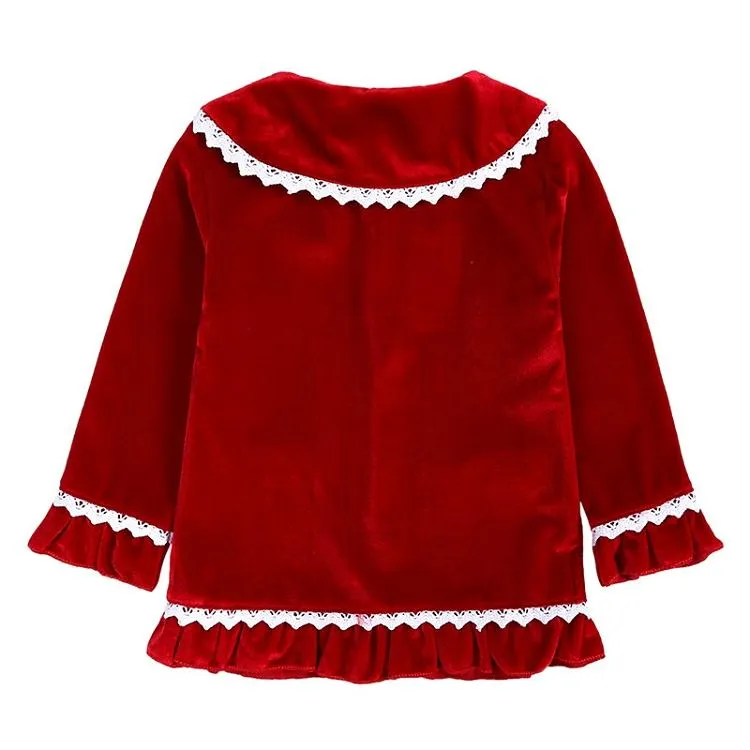 Children Red Nightdress Velvet Pajamas Sets Kids Girls Sleepwear Clothes Sleep Suit