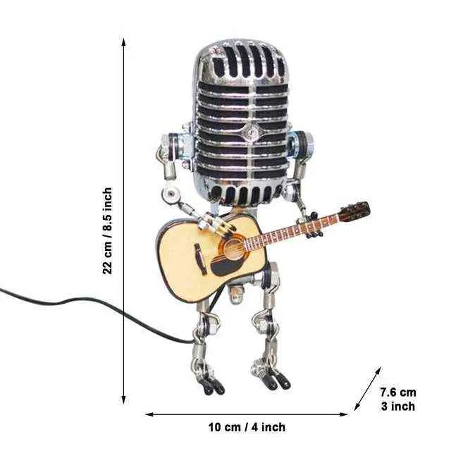 Микрофон Гитара Робот Лампы Украшения Дома Ретро Садовые Орнаменты Стимпанк Открытый Двор Освещение Смола Статуя для Дома Y1123