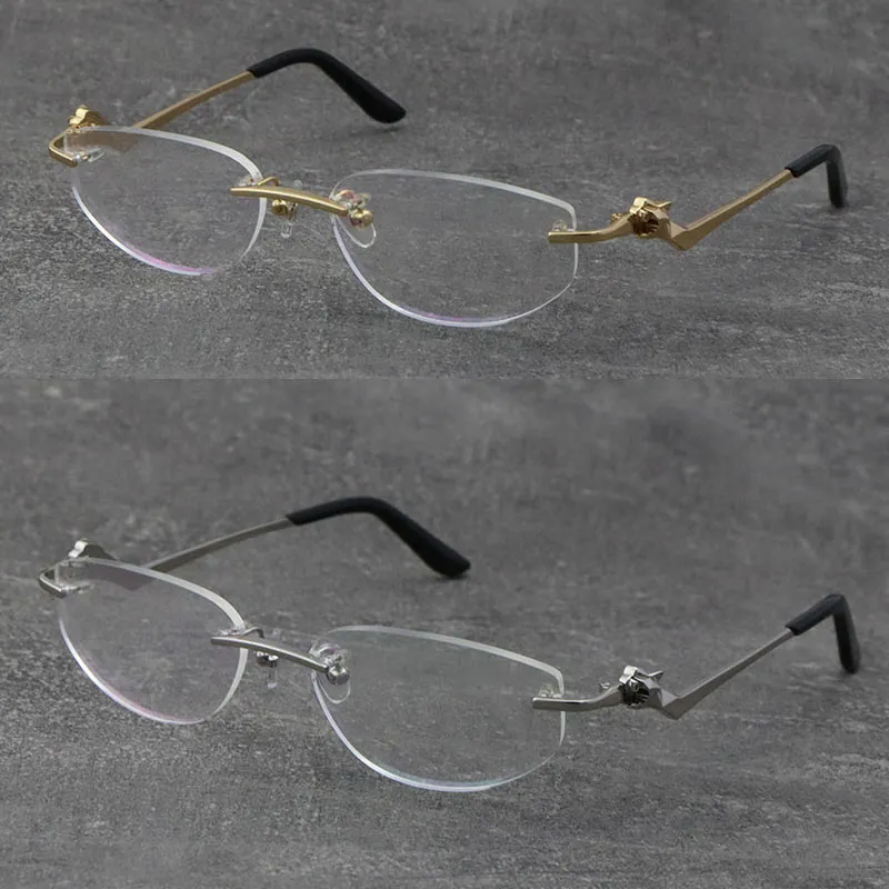 Metal Classic Leopard Series Rimless Pantical Reading Frames Rambling eyglasses 18k Gold Frame Glasses Men Myopic Cat Round EY266X