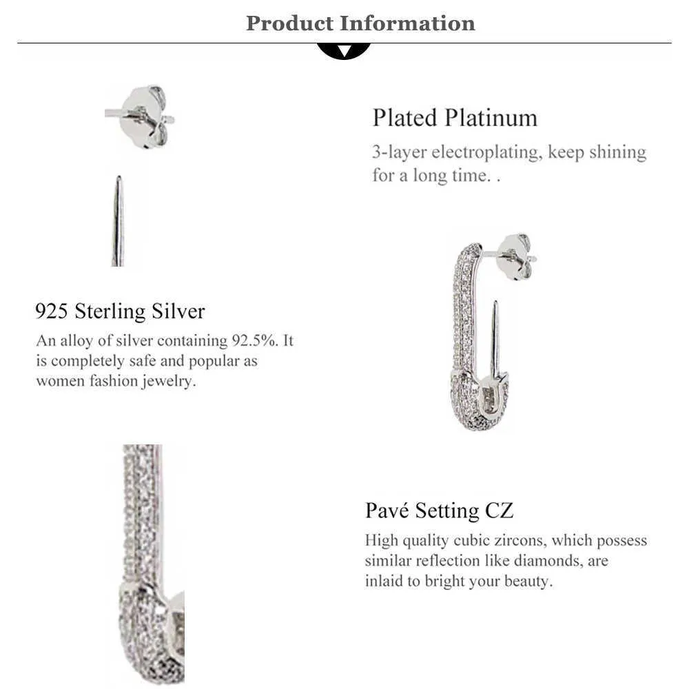 ANDYWEN 925 Sterling Silver 2 Type Gold Single Ear Safety Pin Earring Open Drop Earrings Women Statement Crystal Jewelry 210608
