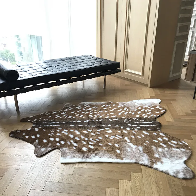 Faux Deer Printed Carpet Velvet Imitation Leather Rugs Sika Deer Animal Skins Natural Shape Carpets Decoration Mats 210317