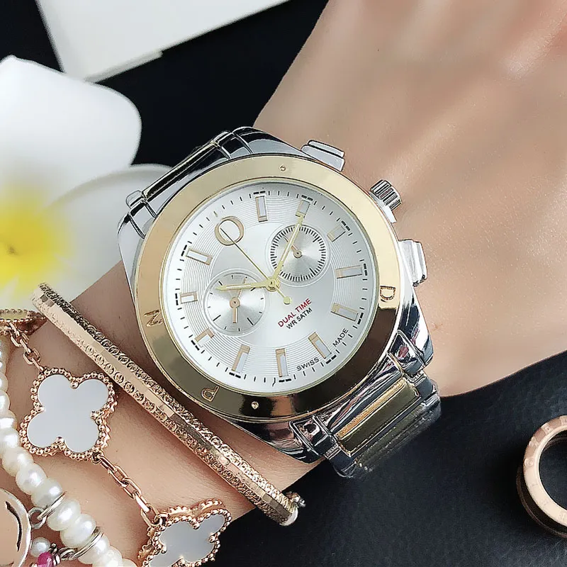 Moda 2 tarcze zegarki damskie styl dziewczęcy metalowy pasek ze stali zegarek kwarcowy na rękę P69