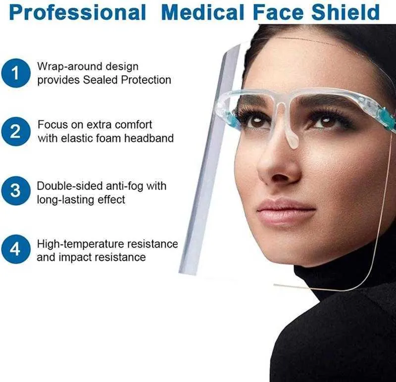 Transparent de sécurité ECO PET Transparent avec cadre en verre Masque de protection réutilisable en plastique anti-éclaboussures et anti-buée DAP199