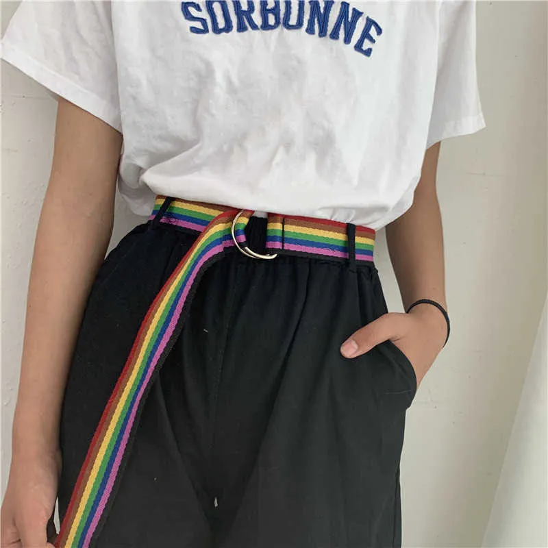 New Rainbow Color Belt Women Double Loop Casual Canvas Belts Men/women Street Hip Hop Jeans Waistband Knotted Correas Para Mujer G1026