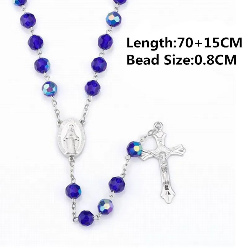 Винтажное религиозное ожерелье с крестом, четки, ожерелье с изображением Иисуса, женское католическое Девы Марии, стеклянная цепочка из бисера, мужское колье Jewelry2243
