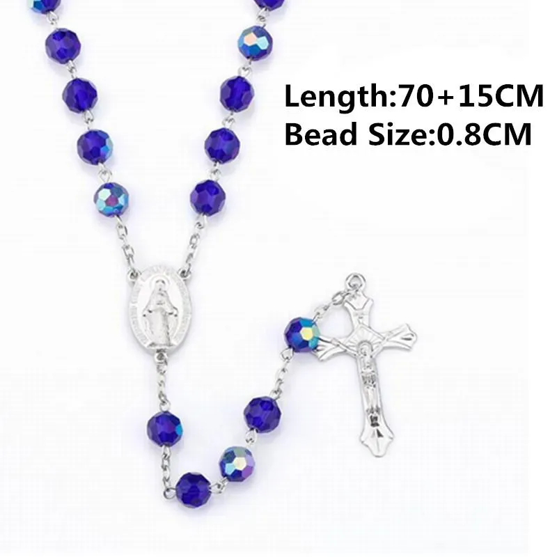 Vintage Religion Croix Pendentif Chapelet Collier Jésus Femmes Catholique Vierge Marie Verre Perle Lien Chaîne Hommes Ras Du Cou Bijoux 2243