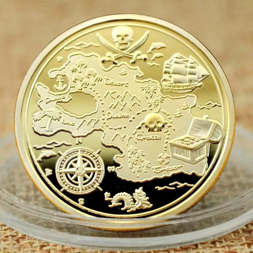 Niezbędne wyzwanie odznaki rzemieślnicze SKLULA PRIRATE SHIRET GOLD PLATED Treasure Coin of the Sea Running Wild Collectible Vaule MEDA6600452