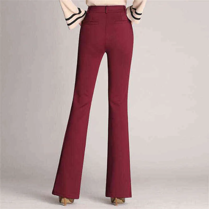 Pantalones elásticos largos formales para mujer, pantalones acampanados de cintura alta para mujer, pantalones sueltos de otoño para mujer, 211112