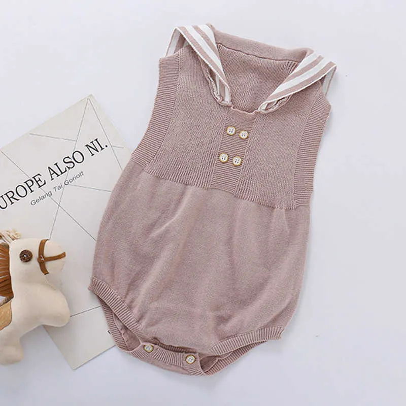 Knitted Warm Jumpsuit Autumn Winter Handmade Wool Striped Baby Infant Bag Fart Romper Kids Clothes 210611