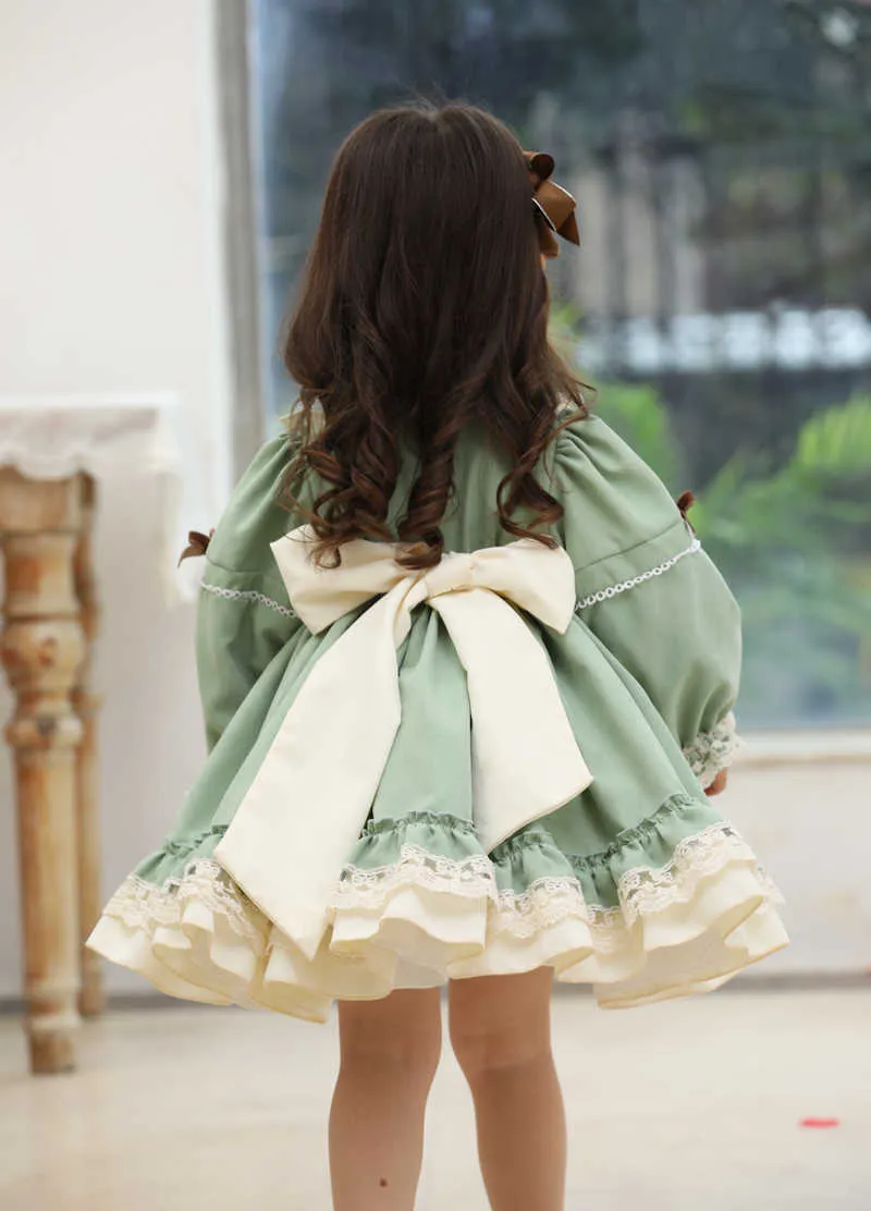 1 2 3 4 5 6 Anni Ragazze Vestito Natale 2020 Bambini Ragazze Manica Lunga Principessa Vintage Green Lolita Grembiule Vestito Autunno Inverno Q0716