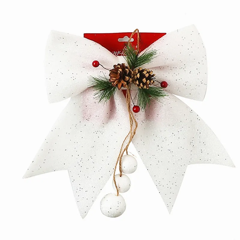 Christmas Tree Decoration Bowknot Bowknots With Bell Xmas Decor Hanging Wedding Festival Party Ornament Props Bow BH4977 TYJ