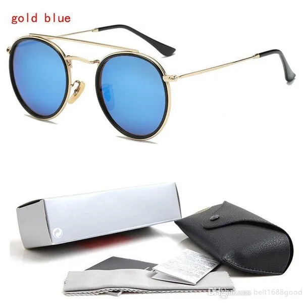 High Quality Round Style Sunglasses Alloy PU frame Mirrored glass lens for Men women double Bridge Retro Eyewear with package246L