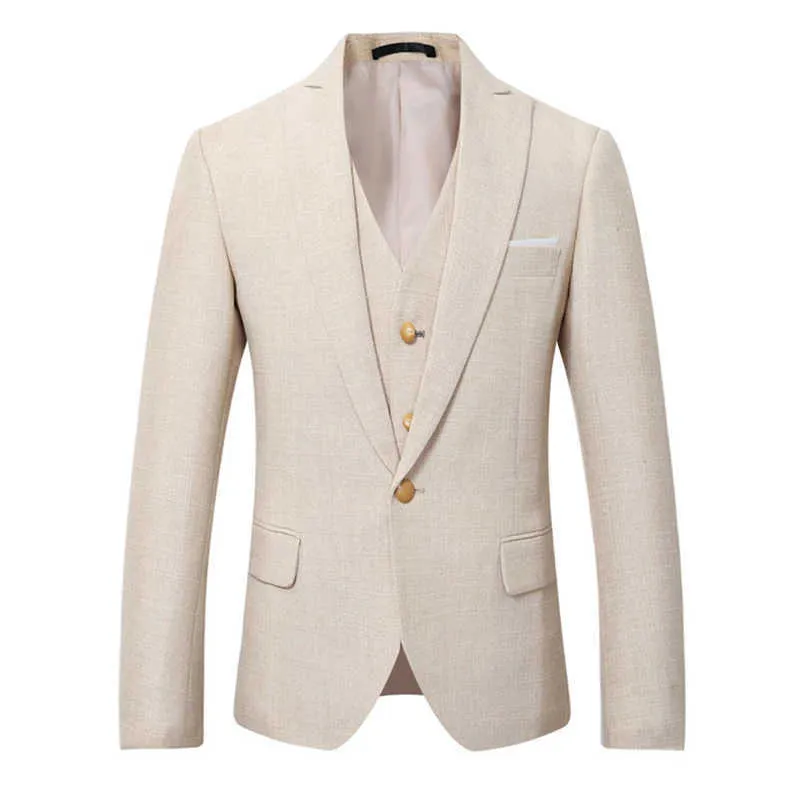 Beige Ivory Men Suit Casual Linen Beach Suit Wedding Groom Stylish Prom Dress Men Party Wear X0909