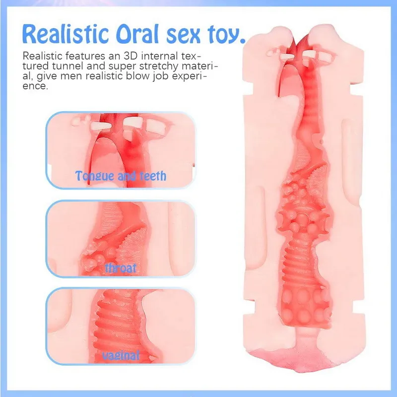 Vagin réaliste double tête mâle masturbateur machine orale masturbation tasse outil homme vraie chatte sex toy produits pour adultes