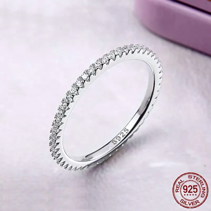 925 en argent Sterling rond petites bagues en diamant de zircone pour les femmes classique Simple à la mode empilable bande de mariage bijoux fins JZ002210Q