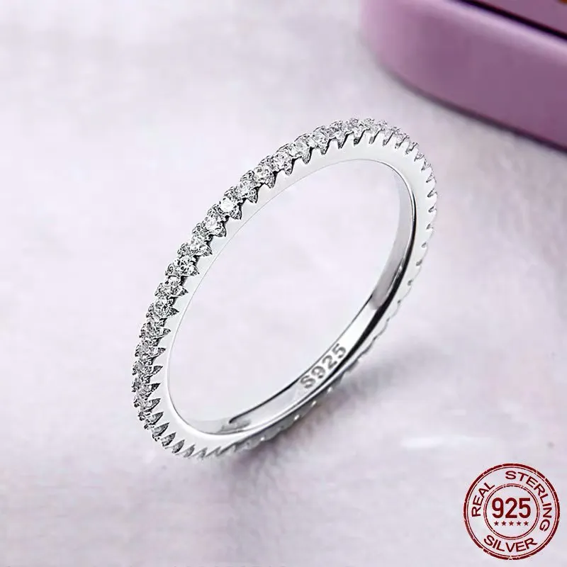 S925 Silber Runde Kleine Zirkonia Diamant Ringe für Frauen Klassisch Einfach Trendy Stapeln Hochzeit Band Edlen Schmuck JZ094