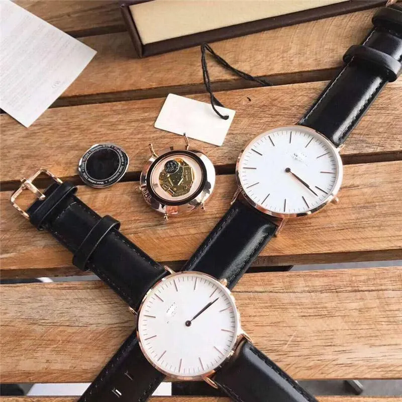 Designer Herenhorloge dw Vrouwen Mode Horloges Daniel's Zwarte Wijzerplaat Lederen Band Klok 40mm 36mm montres homme234m
