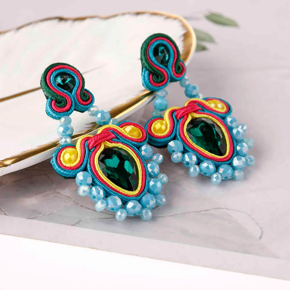 Boucles d'oreilles soutache faites à la main mode fine style ethnique femme perlée boucle d'oreille pendentifs bijoux inhabituels 2021 plusieurs couleurs