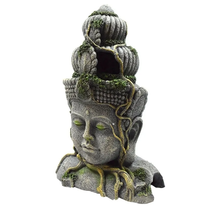 Rium Stone Buddha Ornament Retro Cegrines Resin Rish Tank Рептилий укрытие пещеры