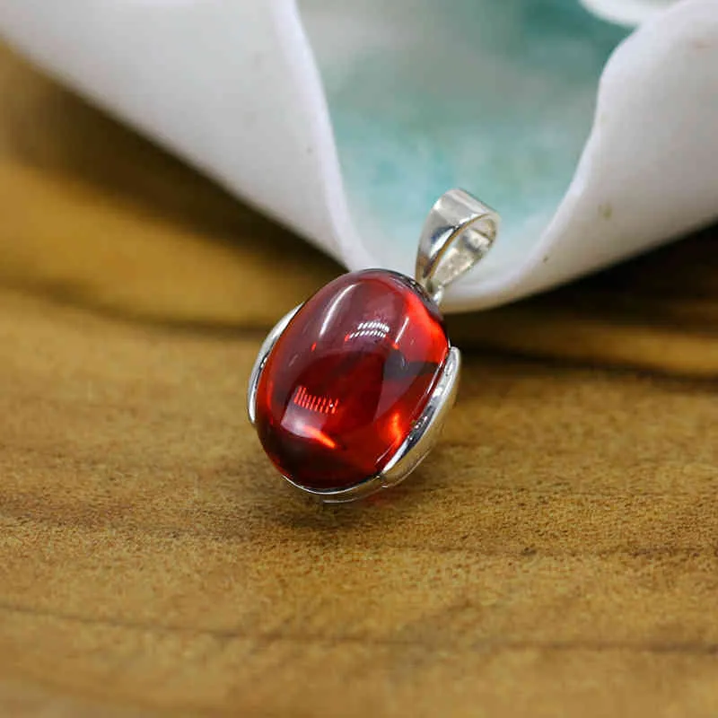 Vero puro argento 925 rosso granato donna gemma naturale semplice ed elegante ciondolo ciondolo Piedras Naturales