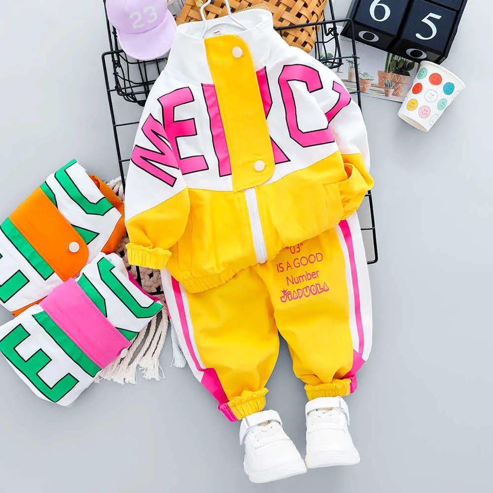 Kid Dressit Boy Girl Odzież Odzież Przypadkowy List Z Długim Rękawem Zipper Oufit Odzież niemowlęta Spodnie dla niemowląt 1 2 3 4 lata 211025