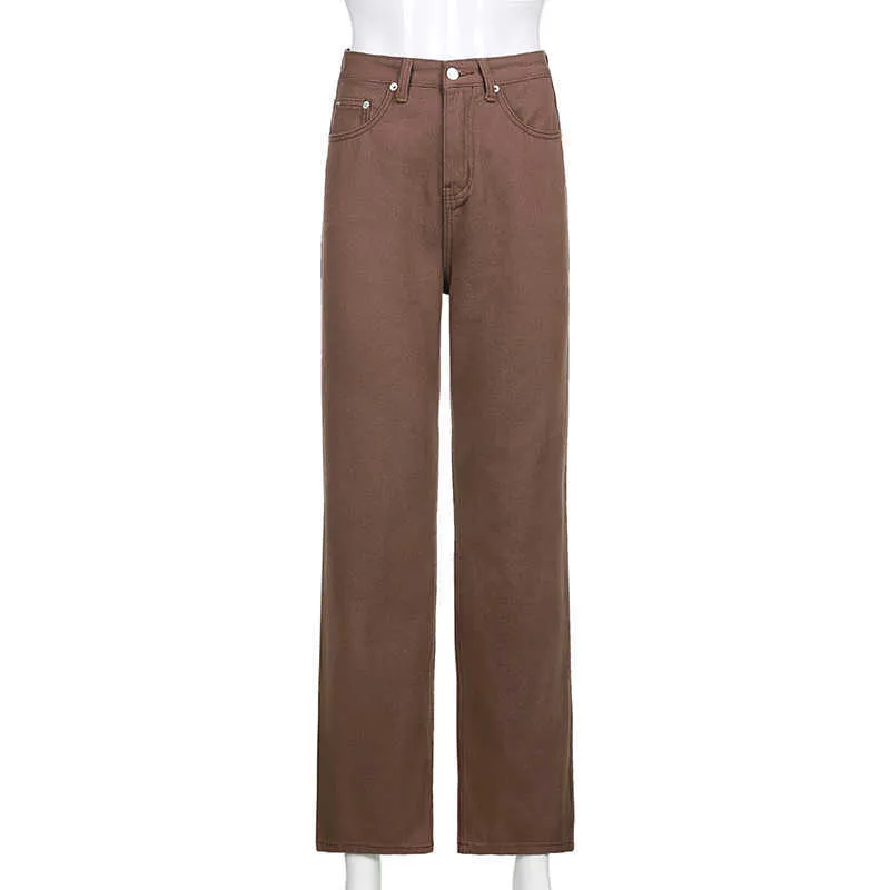 JMPRS Vintage Brown Femmes Jeans Streetwear Taille Haute Classique Large Denim Pantalon Brwn Causal Harajuku Printemps Filles Pantalon 210629