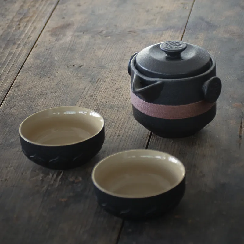Tangpin siyah çanak çömlek 2 su bardağı setleri ile seramik çaydanlıklar taşınabilir seyahat set drinkware