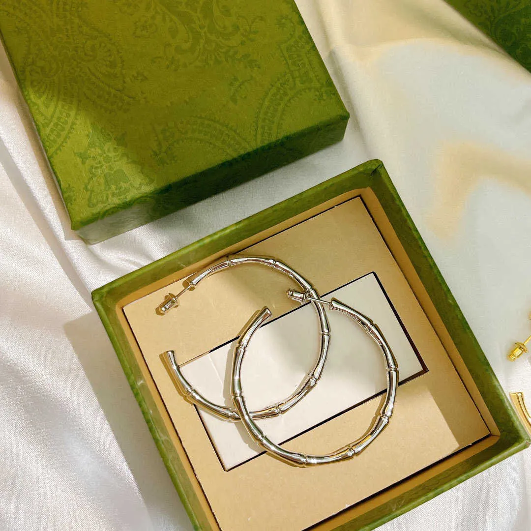Pendientes de plata de ley 2021 pura de marca fina, aretes con pasador con junta de bambú de círculo grande, joyería de calidad de marca de lujo de oro 7740531