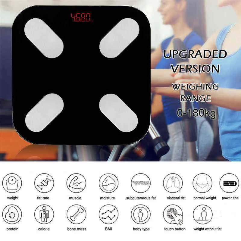 Échelle de graisse corporelle Pièce de poteau Pèse-personne électronique LED Affichage numérique Balances Bluetooth intelligentes IMC Analyseur de composition corporelle App H1229