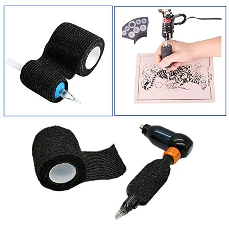 Black Tattoo Grip Bandage Cover Wraps Tapes Nonwoven Breathable Self Adhesive Finger Wrist Protection Tattoo Accessories