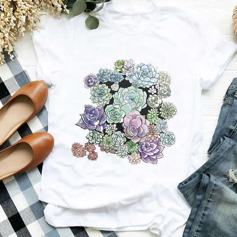 여성 레이디 나비 꽃 수채화 여름 가을 90 년대 프린트 T 티셔츠 셔츠 여성 셔츠 옷 탑 그래픽 티셔츠 x0527