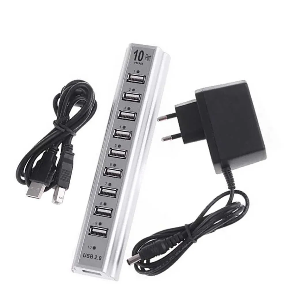 10 Port Keyboard U-Disk Mouse USB 2.0 Plastplastskivor Hub Mobiltelefon Laddningskabeladapter Laddare